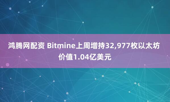 鸿腾网配资 Bitmine上周增持32,977枚以太坊 价值1.04亿美元